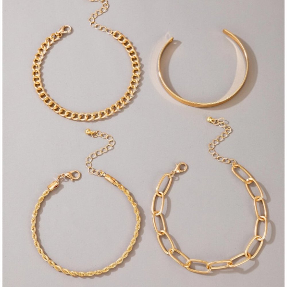 5 for $25 4 Piece Gold Color Bracelet Set - Picture 2 of 5